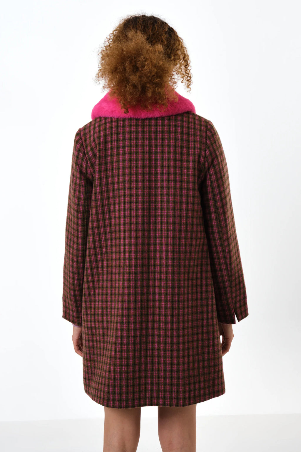 Dryden Wyoming Check Faux Fur Collar Coat - Pink Coats 8 8 10 12 14 16