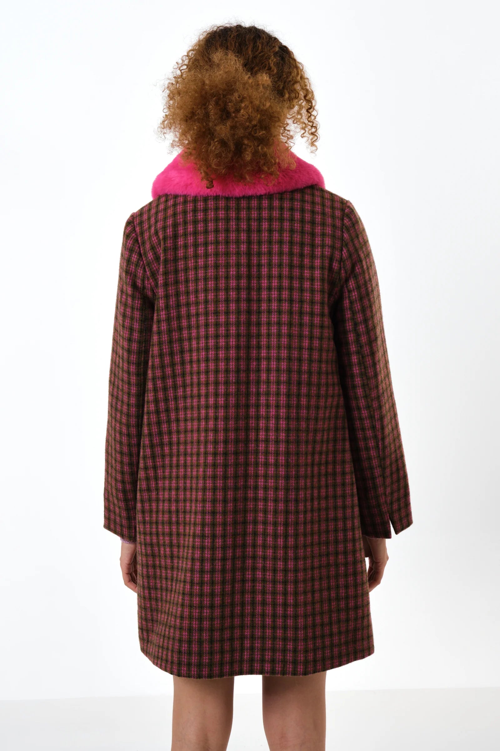 Dryden Wyoming Check Faux Fur Collar Coat - Pink Coats 8 8 10 12 14 16