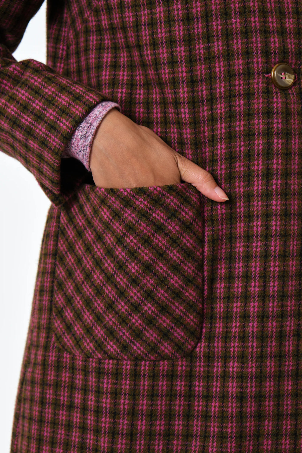 Dryden Wyoming Check Faux Fur Collar Coat - Pink Coats 8 8 10 12 14 16