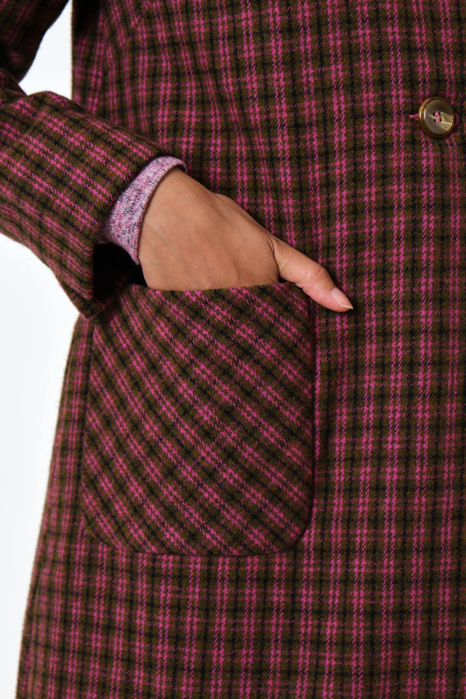 Dryden Wyoming Check Faux Fur Collar Coat - Pink Coats 8 8 10 12 14 16