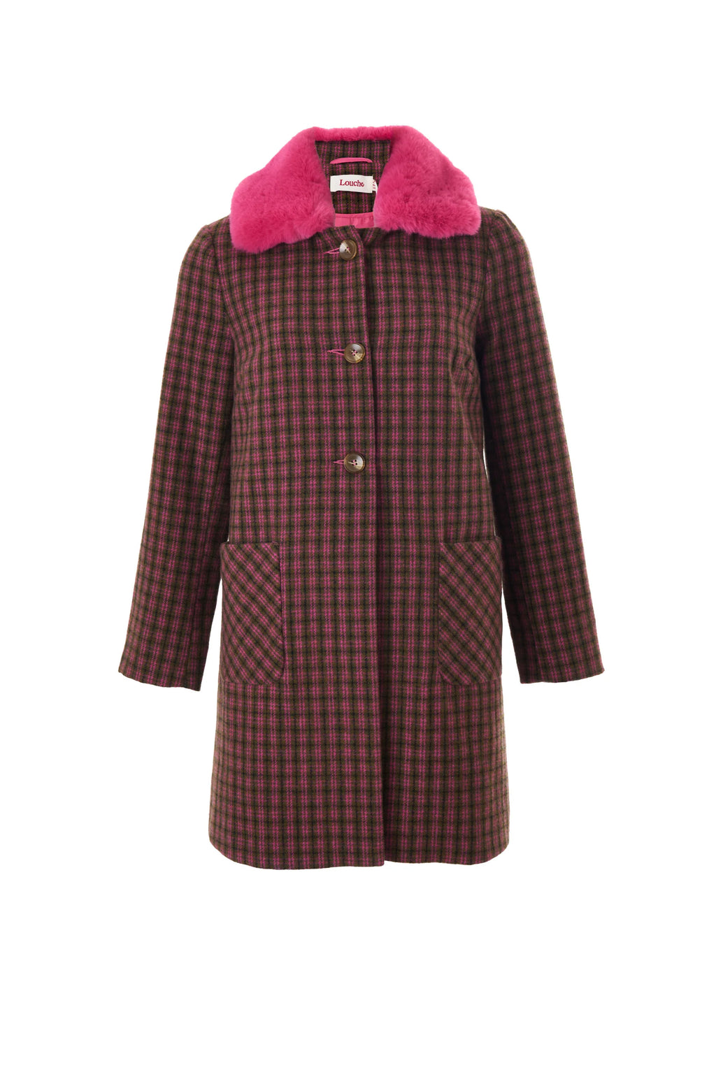 Dryden Wyoming Check Faux Fur Collar Coat - Pink Coats 8 8 10 12 14 16