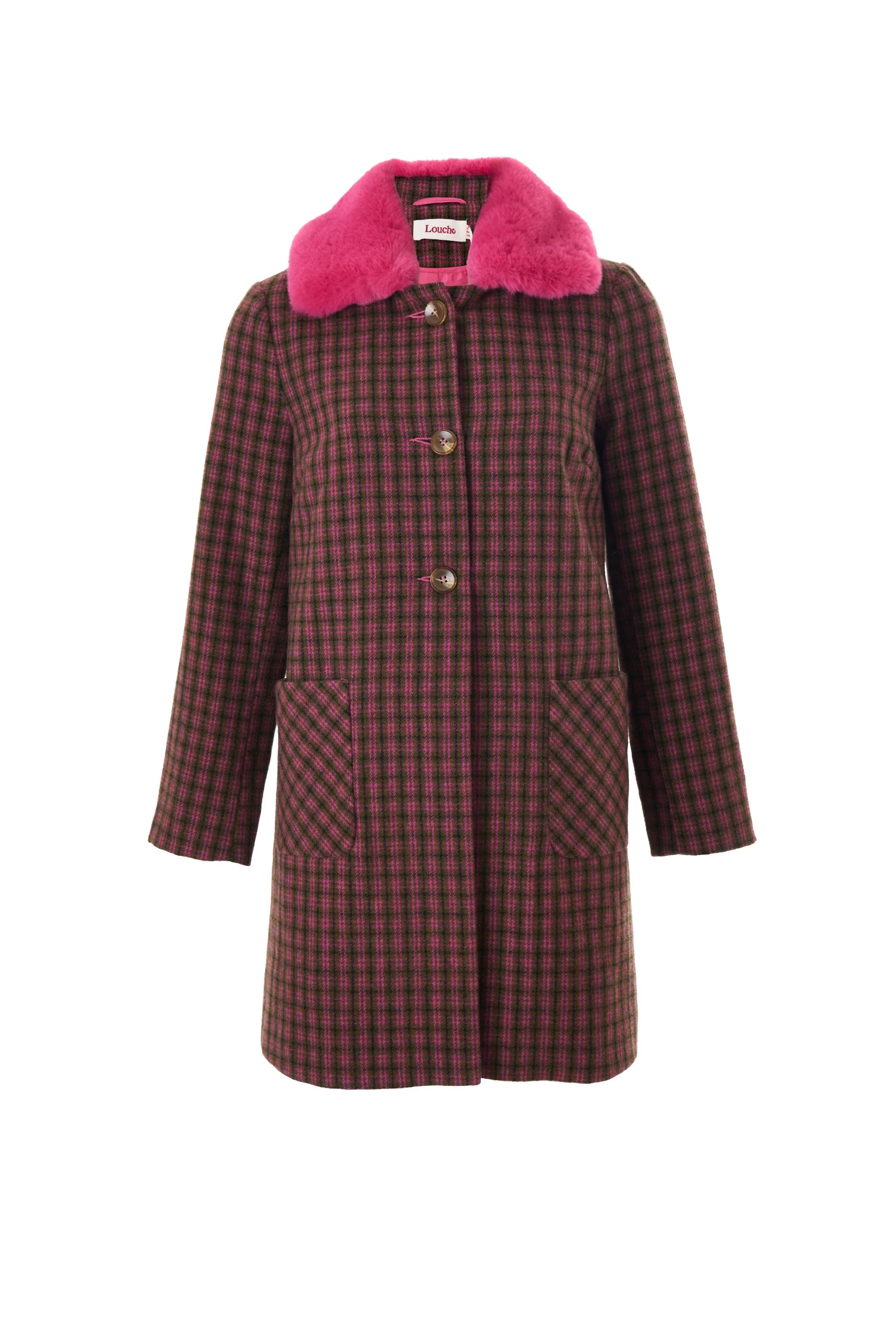 Dryden Wyoming Check Faux Fur Collar Coat - Pink Coats 8 8 10 12 14 16