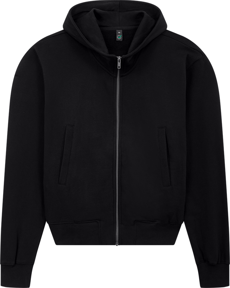 Organic Bomber Jacket Hoodie: Unisex XS Black XS / Black S / Black M / Black L / Black XL / Black 2XL / Black
