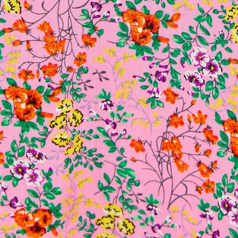 Louche Merle Flower Show Print V Neck Short Sleeve Tea Dress Pink Dresses 8 Pink 8 / Pink 10 / Pink 12 / Pink 14 / Pink 16 / Pink