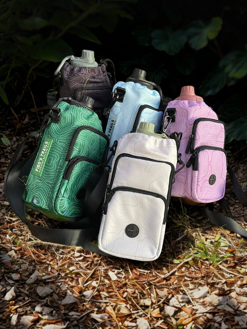 Contour Trail Bottle Bag – Crossbody Dog Water Bottle Bag Black Black Green Pink Blue Cream