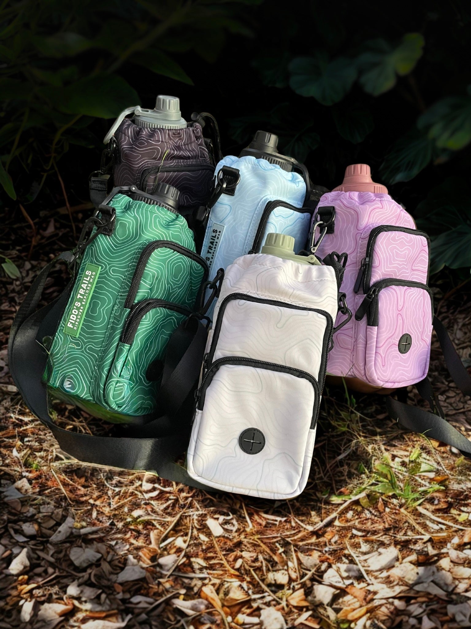 Contour Trail Bottle Bag – Crossbody Dog Water Bottle Bag Black Black Green Pink Blue Cream