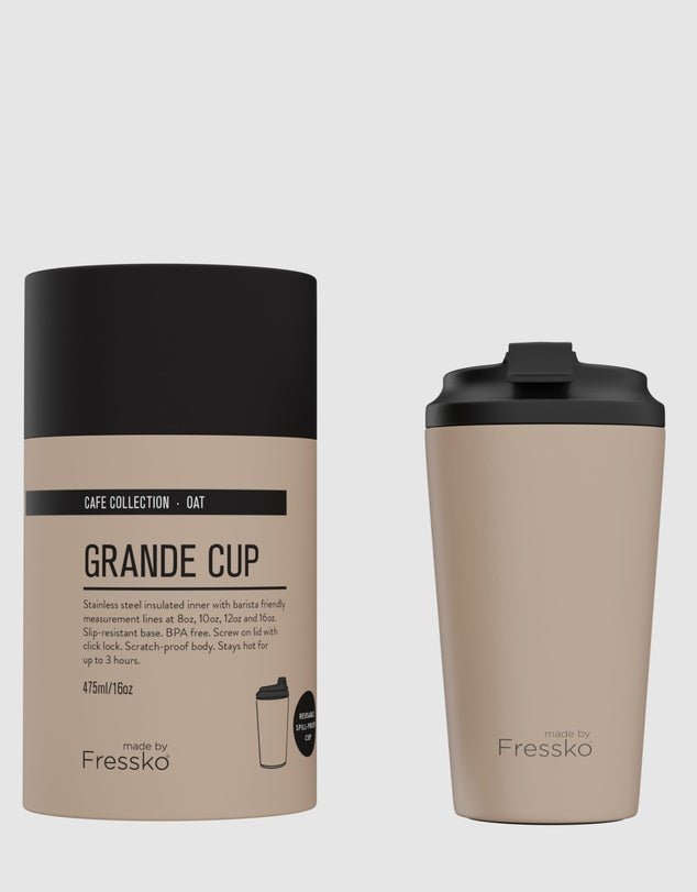 Fressko Reusable Cup/Travel Mug - Oat Bino 227ml/8oz Bino 227ml/8oz Camino 340ml/12oz Grande 475ml/16oz