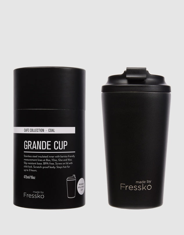 Fressko Reusable Cup/Travel Mug - Coal Bino 227ml/8oz Bino 227ml/8oz Camino 340ml/12oz Grande 475ml/16oz