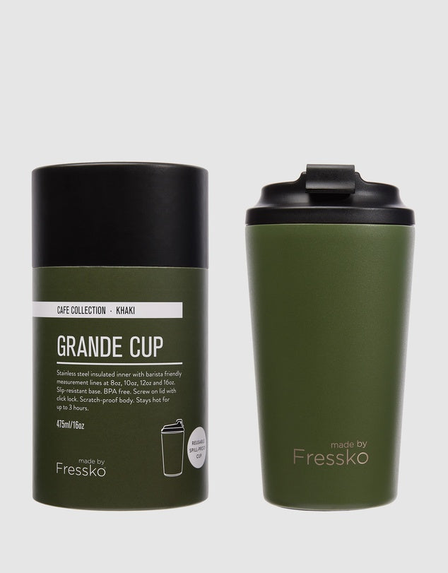 Fressko Reusable Cup/Travel Mug - Khaki Bino 227ml/8oz Bino 227ml/8oz Camino 340ml/12oz Grande 475ml/16oz