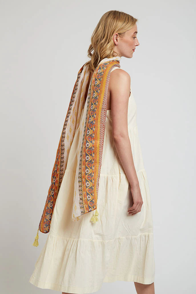 Hadlet Mustard Border Boho Scarf scarves Ecru/Mustard Ecru/Mustard