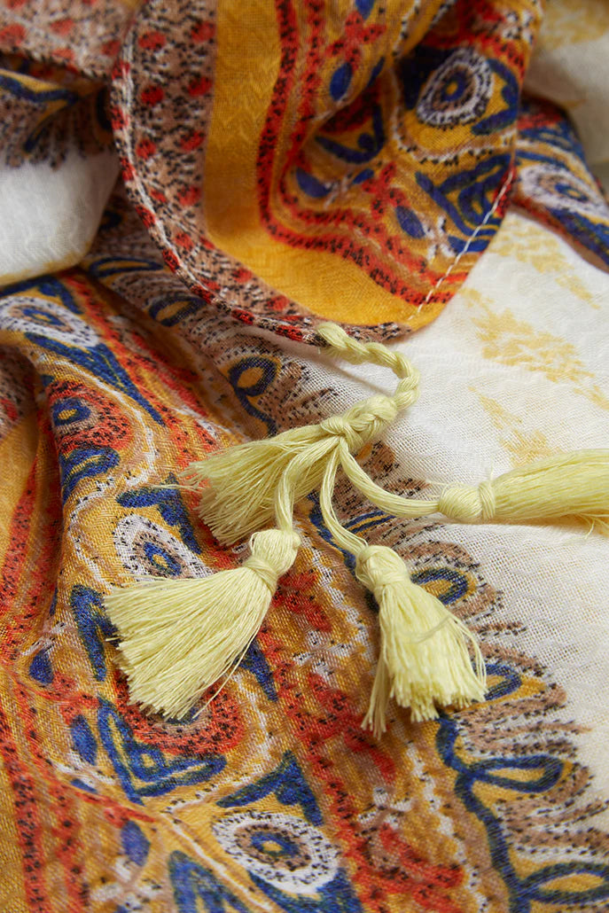 Hadlet Mustard Border Boho Scarf scarves Ecru/Mustard Ecru/Mustard