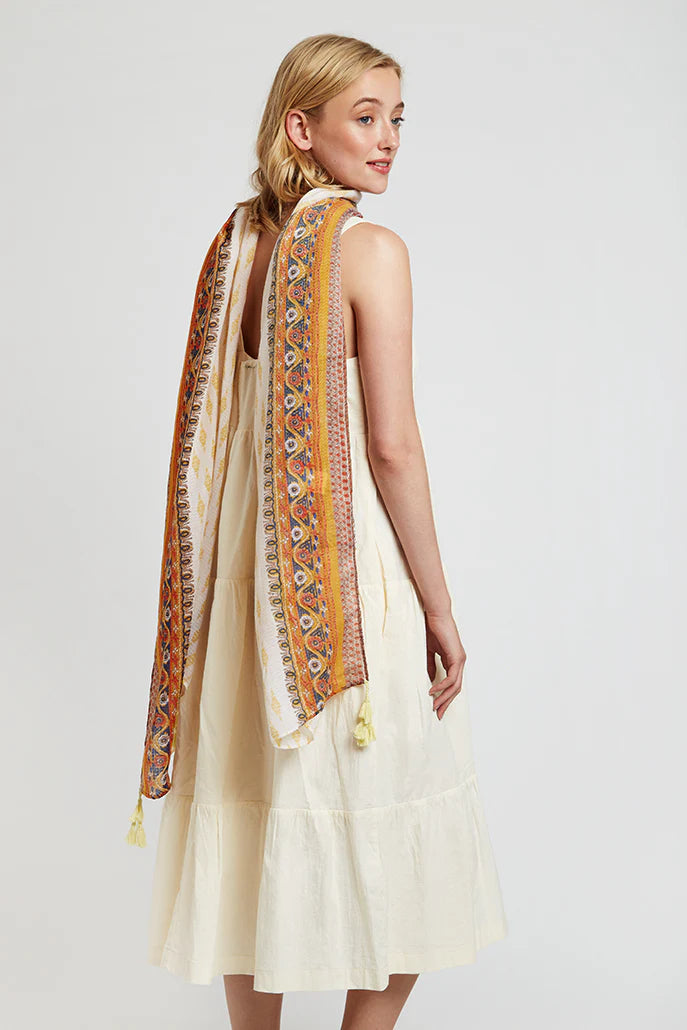 Hadlet Mustard Border Boho Scarf scarves Ecru/Mustard Ecru/Mustard