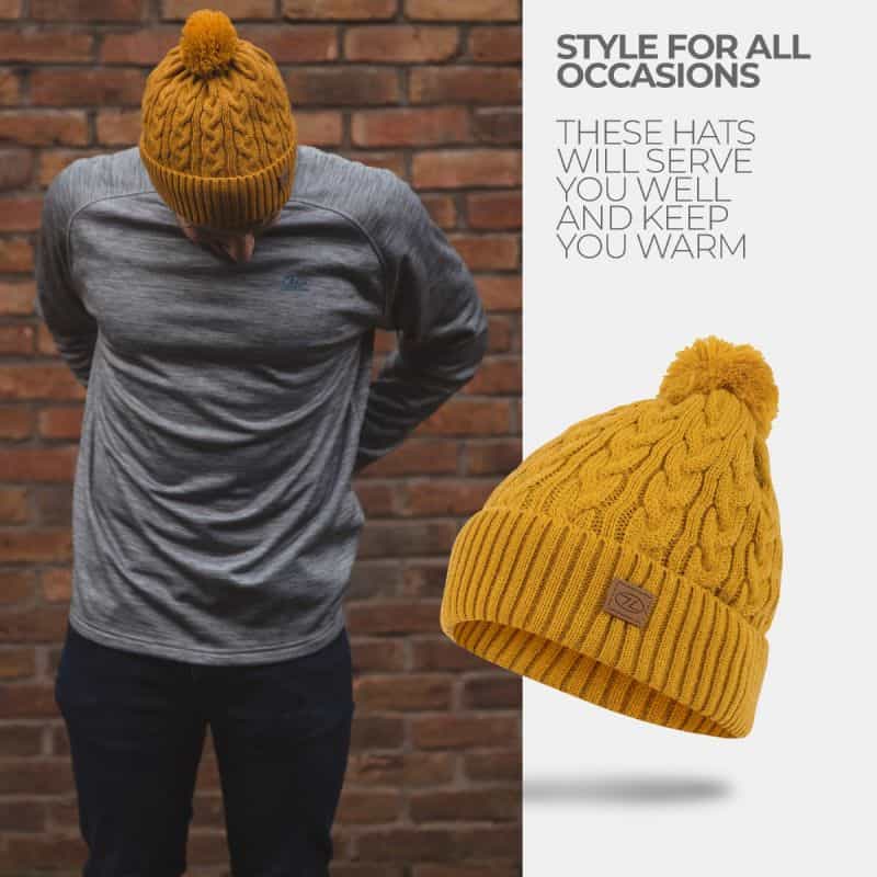 Highlander Beira Lined Bobble Hat (Various Colours) Charcoal marl Charcoal marl Ocean Blue Dark Red Black