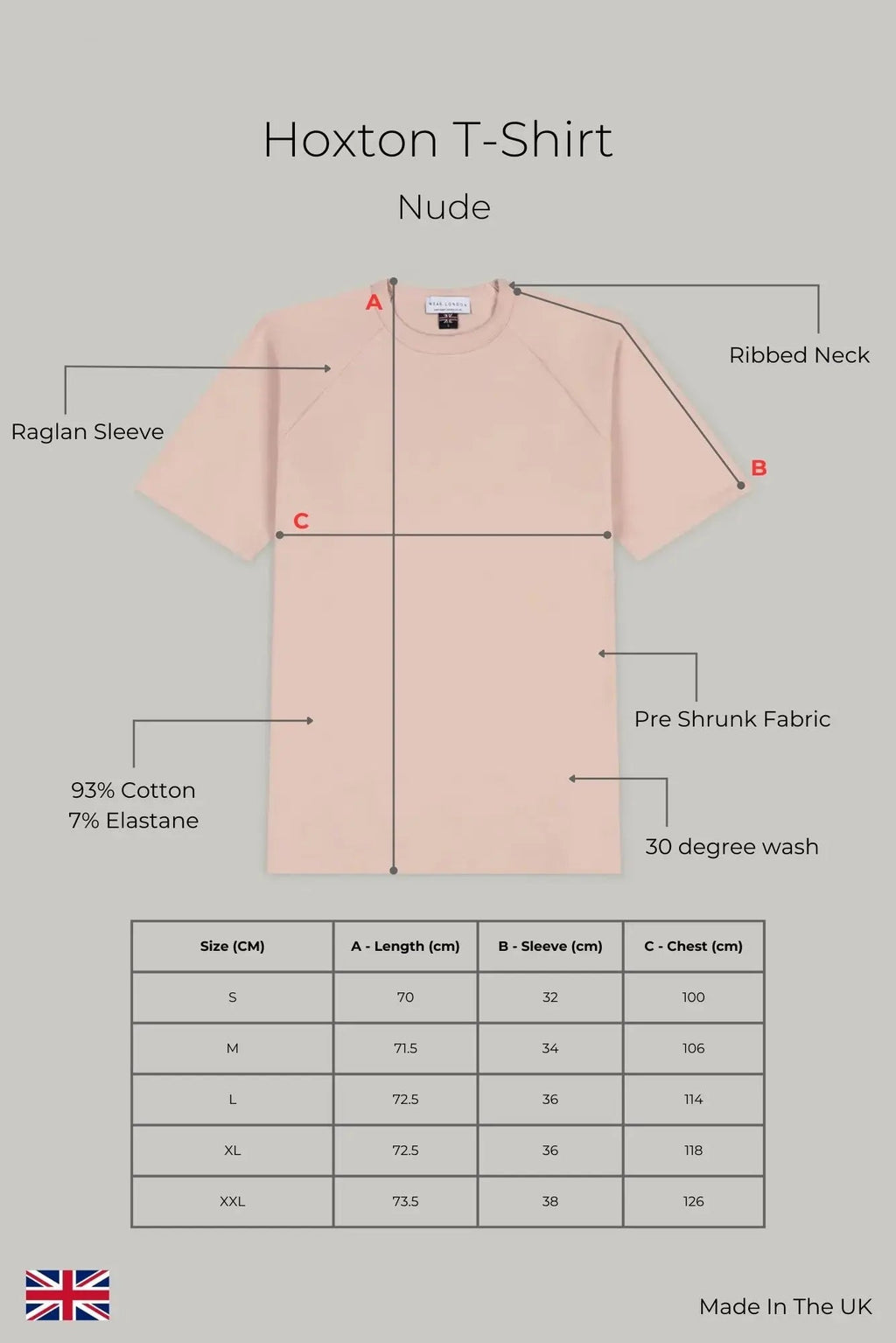 Hoxton Raglan Sleeve Fitted T-shirt - Nude Jersey tops S S M L XL XXL