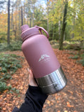 Fido's Trails 3-in-1 Water Bottle with Detachable Bowls – For Dogs & Owners, 1 Litre Rosewood Rosewood Rosewood