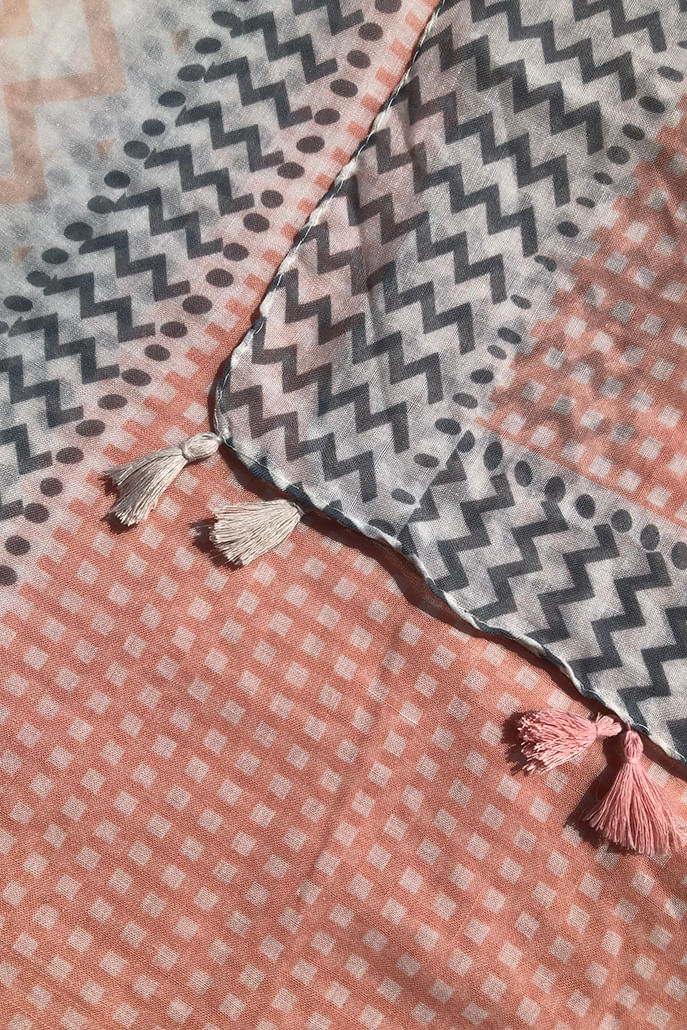 Louche Newton Geometric Print Scarf With Tassel scarves One Size Navy/Pink/Off White One Size / Navy/Pink/Off White