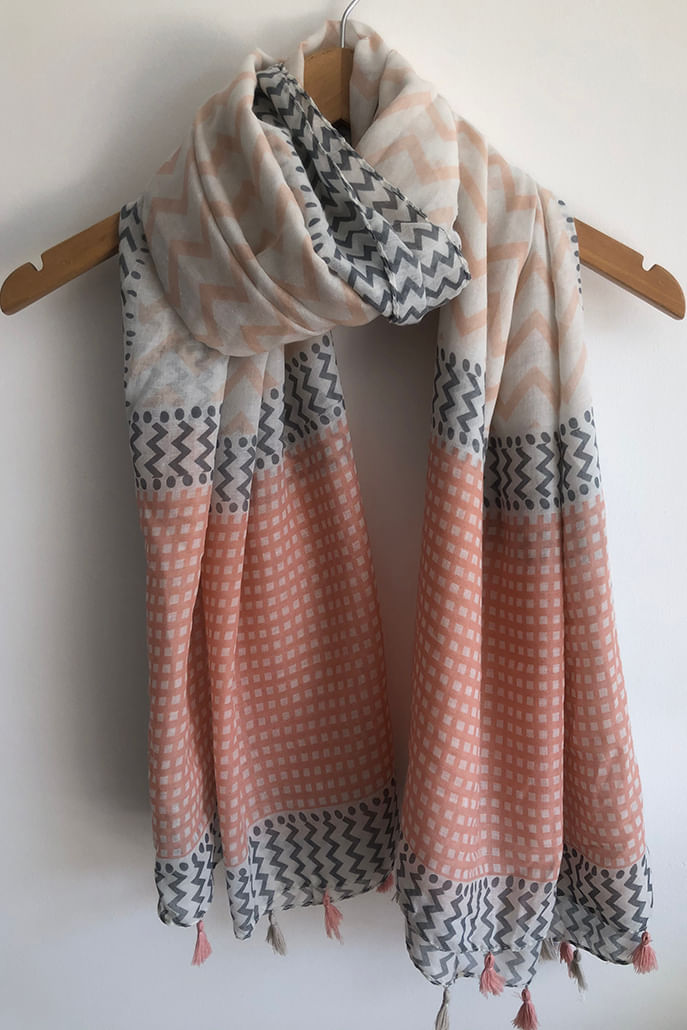 Louche Newton Geometric Print Scarf With Tassel scarves One Size Navy/Pink/Off White One Size / Navy/Pink/Off White