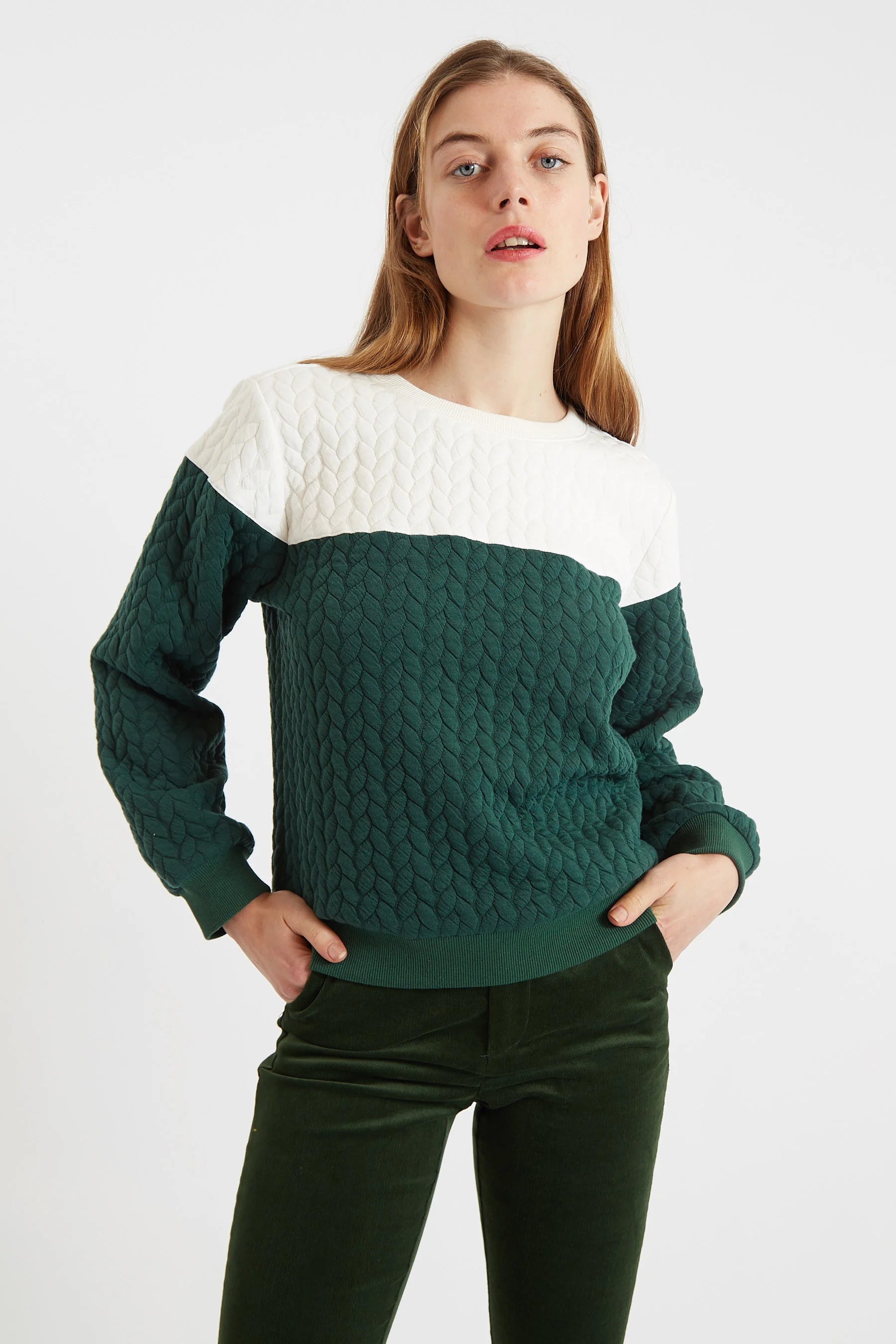 Jan 2 Colour Sweatshirt - Green and White Sweatshirts 8 Green/White 8 / Green/White 10 / Green/White 12 / Green/White 14 / Green/White 16 / Green/White
