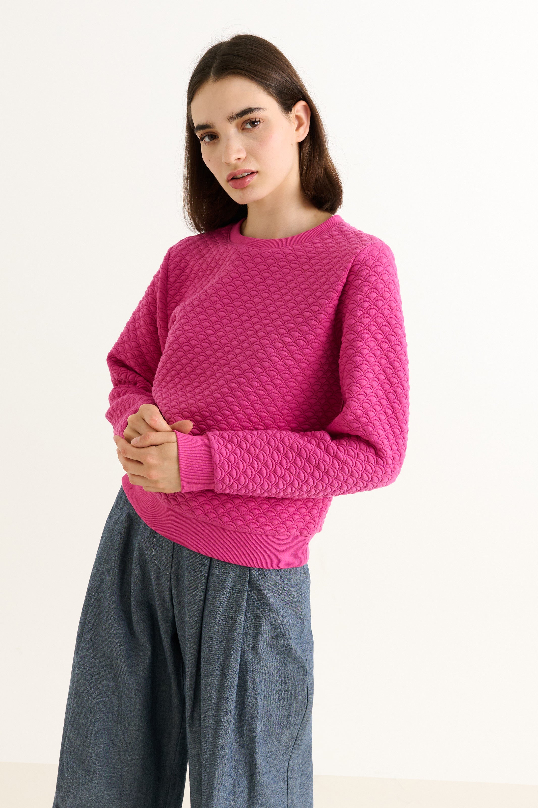 Jan Scallop Quilt Sweatshirt - Pink Tops 8 8 10 12 14 16