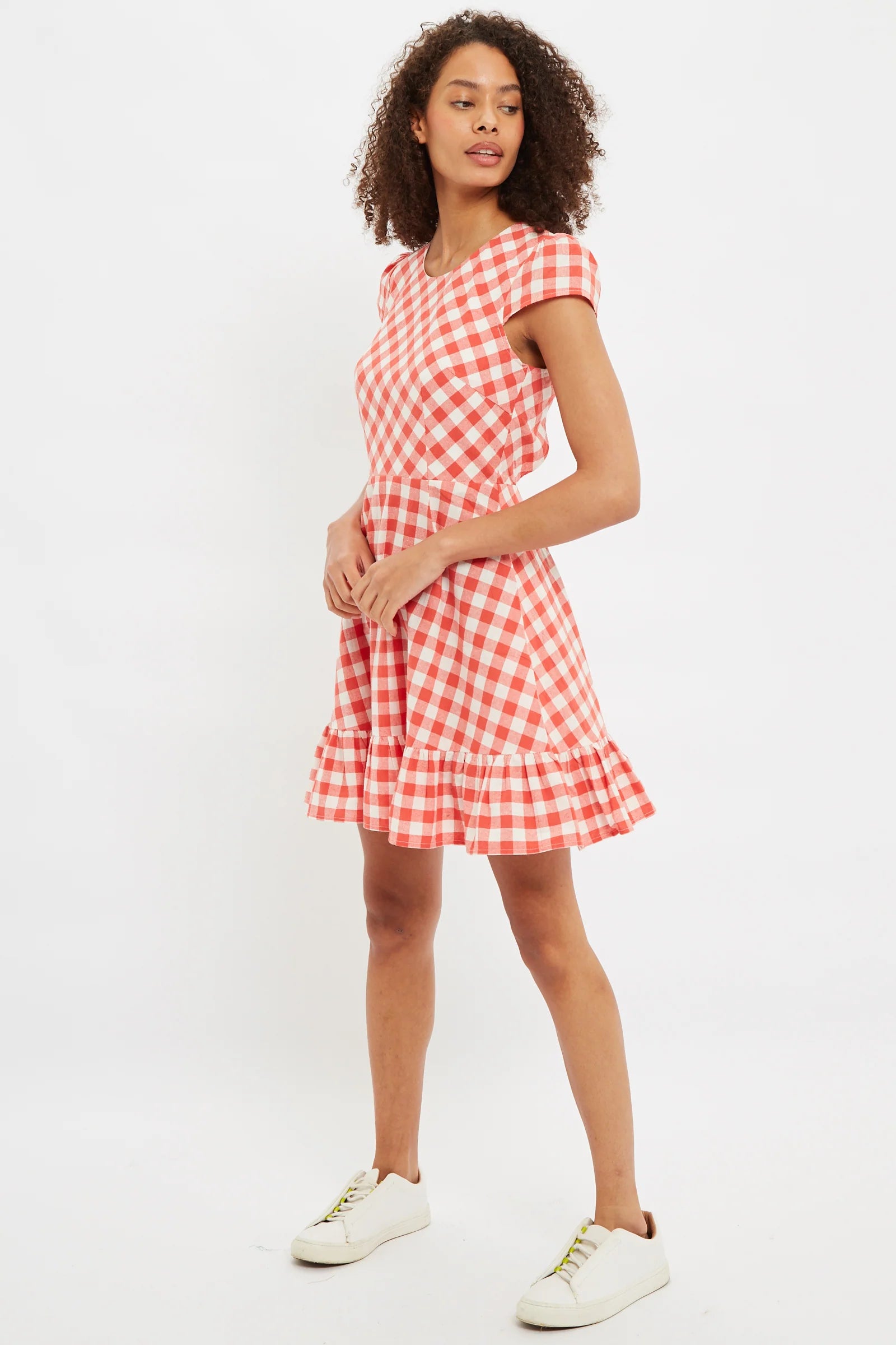 Louche Kare Picnic Check Cap Sleeve Mini Dress In Red Dresses 8 Red/White 8 / Red/White 10 / Red/White 12 / Red/White 14 / Red/White 16 / Red/White