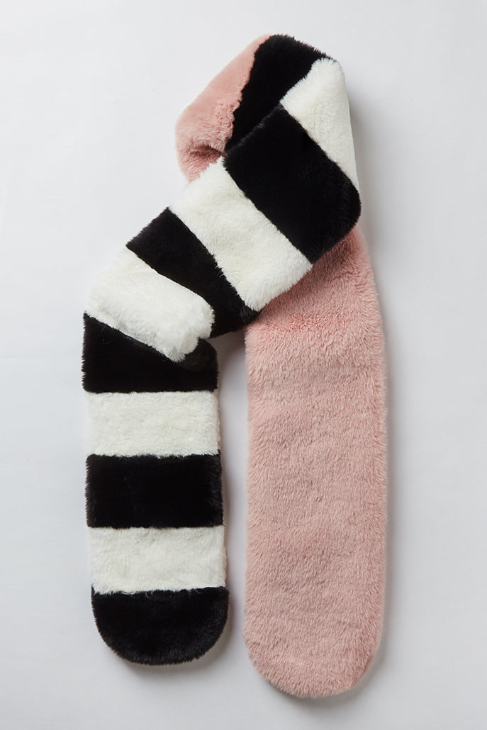 Lotan Pink, Black and White Faux fur Scarf Scarves Default Title Default Title