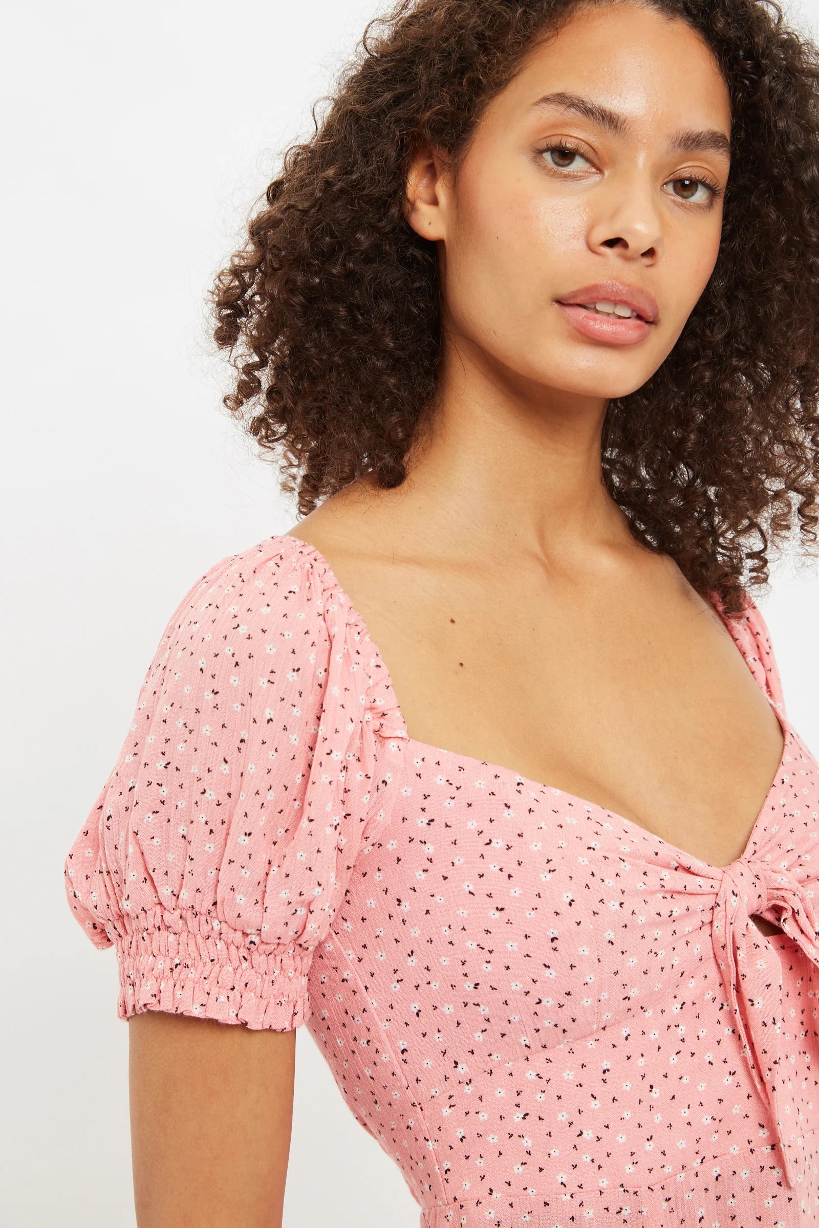 Luiza Teeny Flower Bud Tie Front Short Sleeve Tea Dress Dresses 8 Pink 8 / Pink 10 / Pink 12 / Pink 14 / Pink 16 / Pink