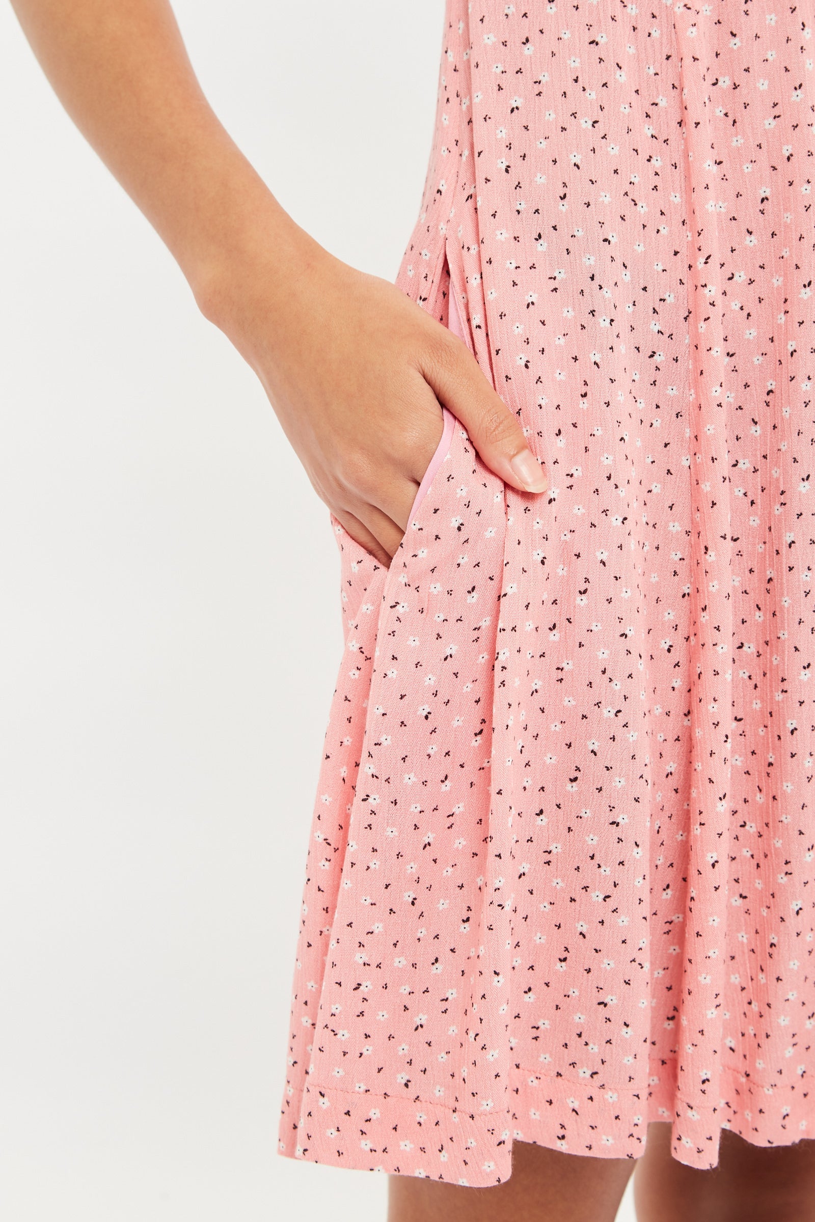 Luiza Teeny Flower Bud Tie Front Short Sleeve Tea Dress Dresses 8 Pink 8 / Pink 10 / Pink 12 / Pink 14 / Pink 16 / Pink