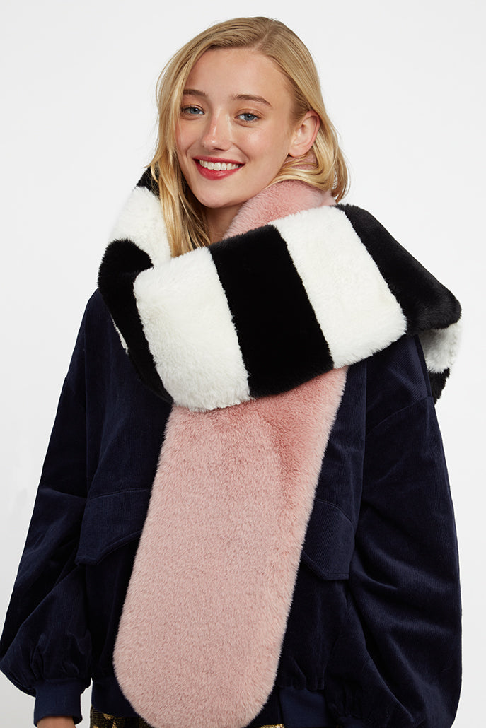 Lotan Pink, Black and White Faux fur Scarf Scarves Default Title Default Title