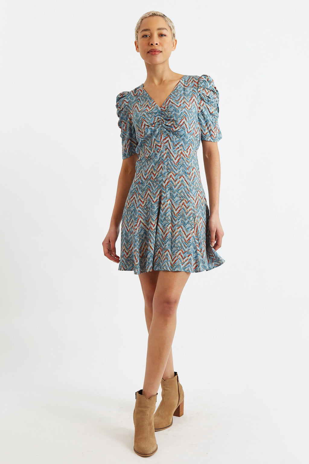 Margot Art Attack Print Mini Tea Dress - Duck Egg Dresses 8 Duck Egg 8 / Duck Egg 10 / Duck Egg 12 / Duck Egg 14 / Duck Egg 16 / Duck Egg