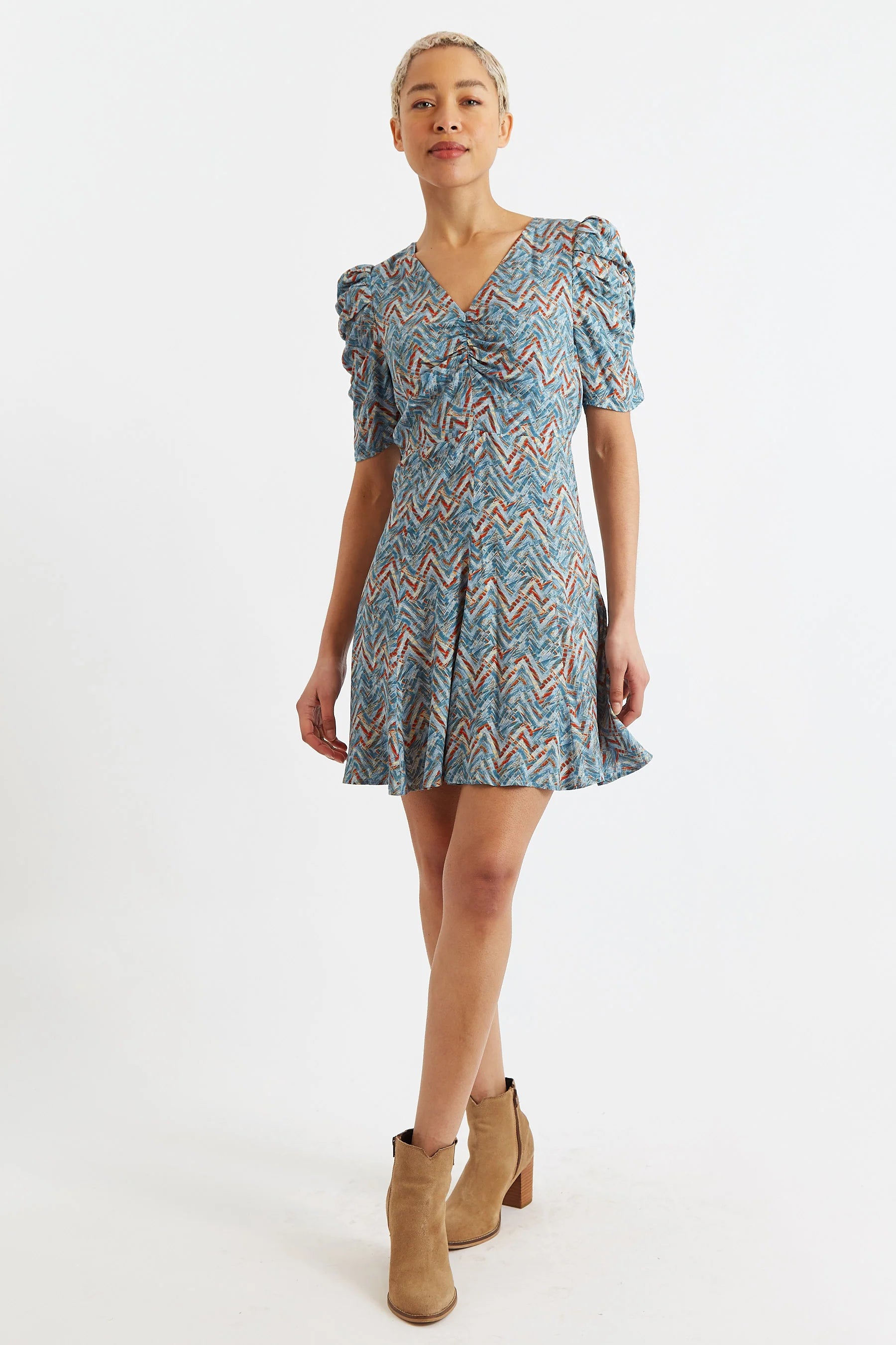 Margot Art Attack Print Mini Tea Dress - Duck Egg Dresses 8 Duck Egg 8 / Duck Egg 10 / Duck Egg 12 / Duck Egg 14 / Duck Egg 16 / Duck Egg