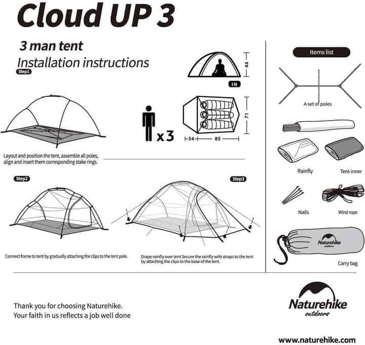 Naturehike Cloud Up 3 - Various Colours Forest Green Forest Green Grey