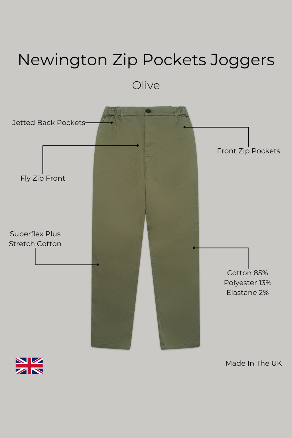 Newington Zip Pockets Joggers - Olive Bottoms 30 30 32 34 36 38 28