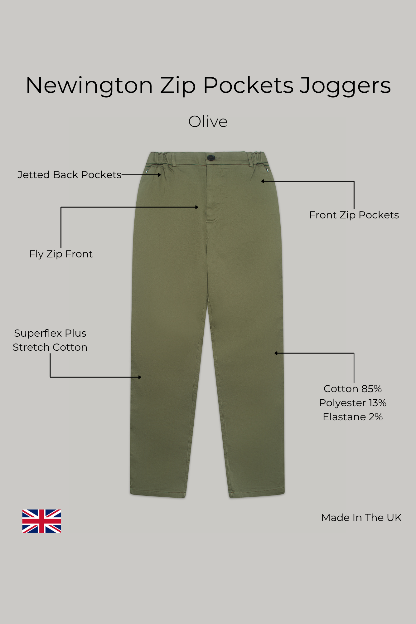 Newington Zip Pockets Joggers - Olive Bottoms 30 30 32 34 36 38 28