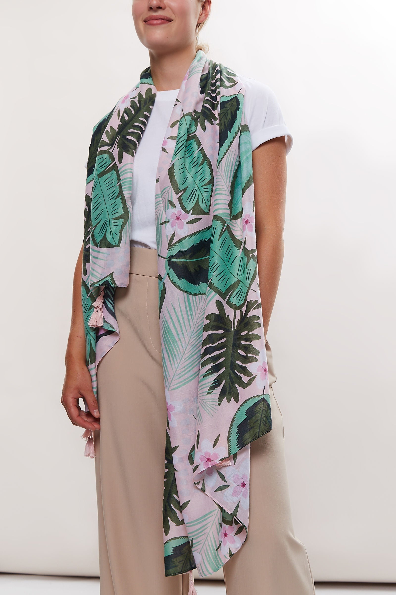 Louche Plant Lady Printed Scarf scarves One Size Green/Pink One Size / Green/Pink