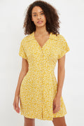 Prudence Micro Blossom Print Short Sleeve Laced Back Mini Dress In Yellow Dresses 8 Yellow 8 / Yellow 10 / Yellow 12 / Yellow 14 / Yellow 16 / Yellow