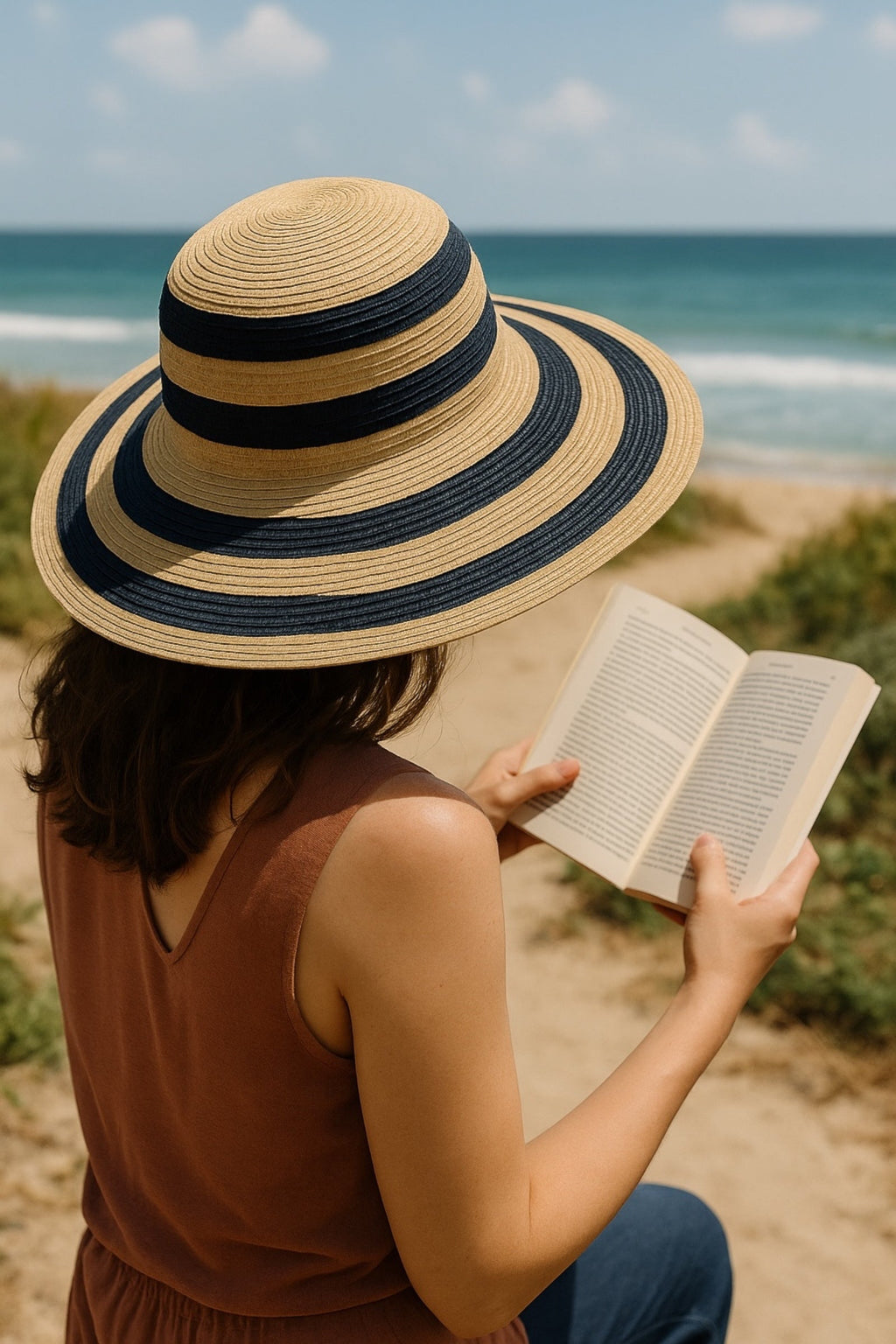 Cailin Natural and Navy Striped Straw Hat Accessories Default Title Default Title