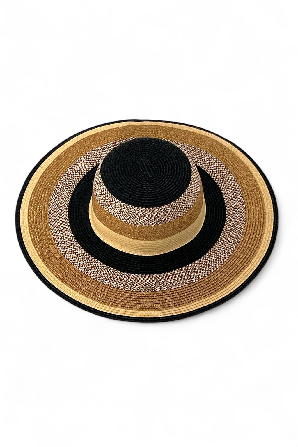 Delinda Black,Gold,And,Natural Striped Straw Hat Hats Default Title Default Title