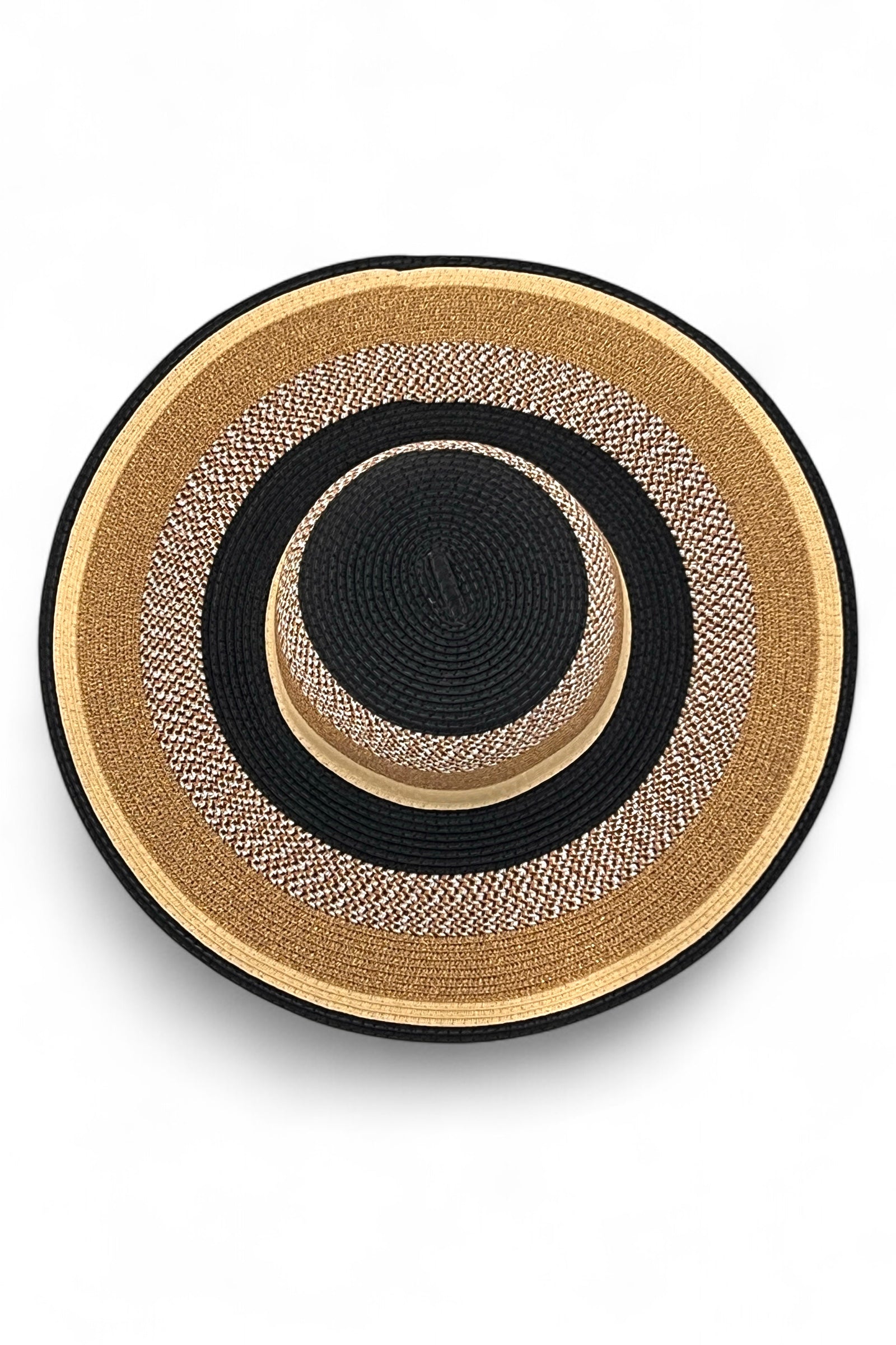 Delinda Black,Gold,And,Natural Striped Straw Hat Hats Default Title Default Title