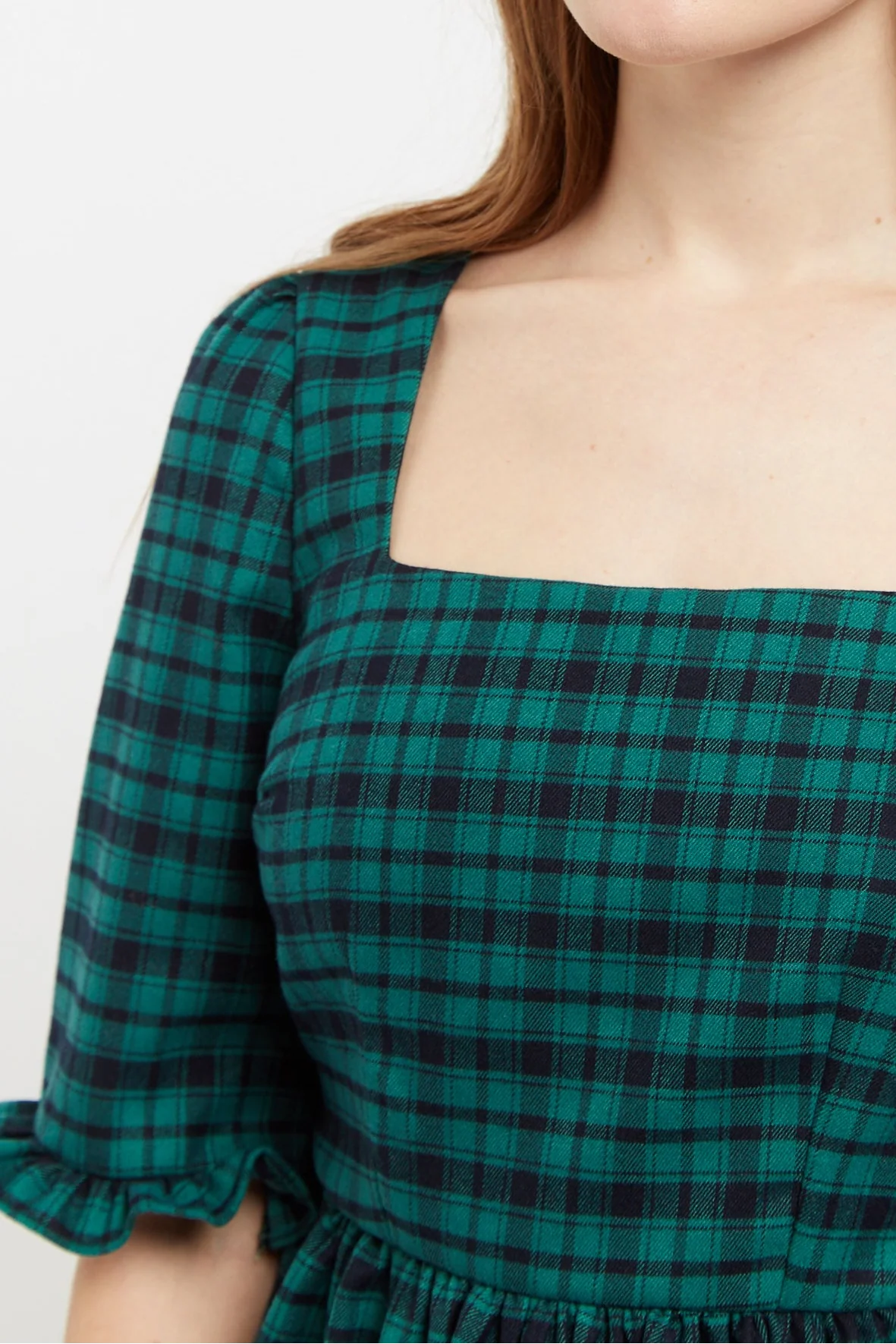 Sassa Winter Gingham Tiered Mini Dress in Green and Black Dresses 8 8 10 12 14 16