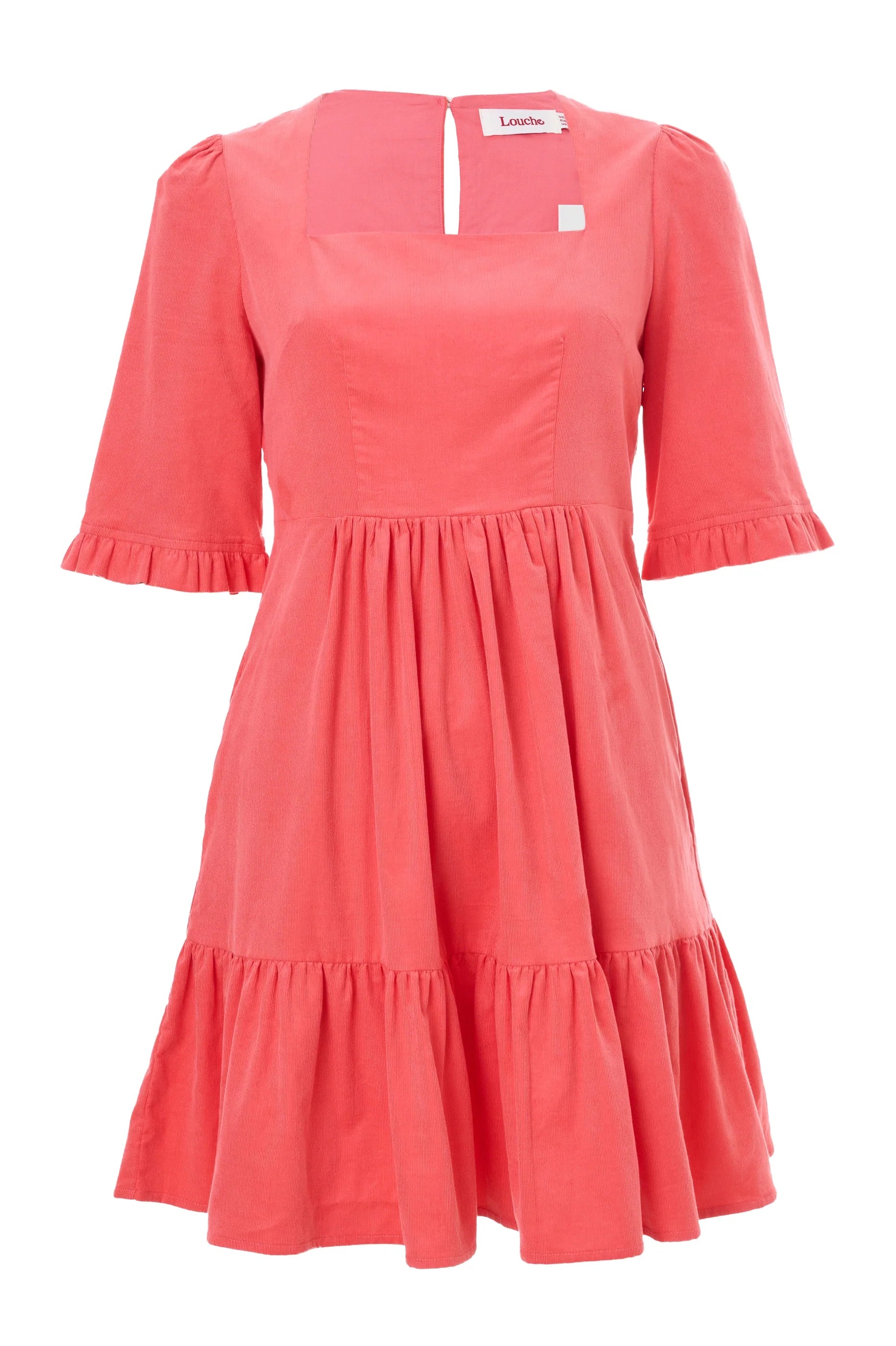 Sassa Lightweight Baby Cord Tiered Mini Dress - Apricot Dresses 8 8 10 12 14 16