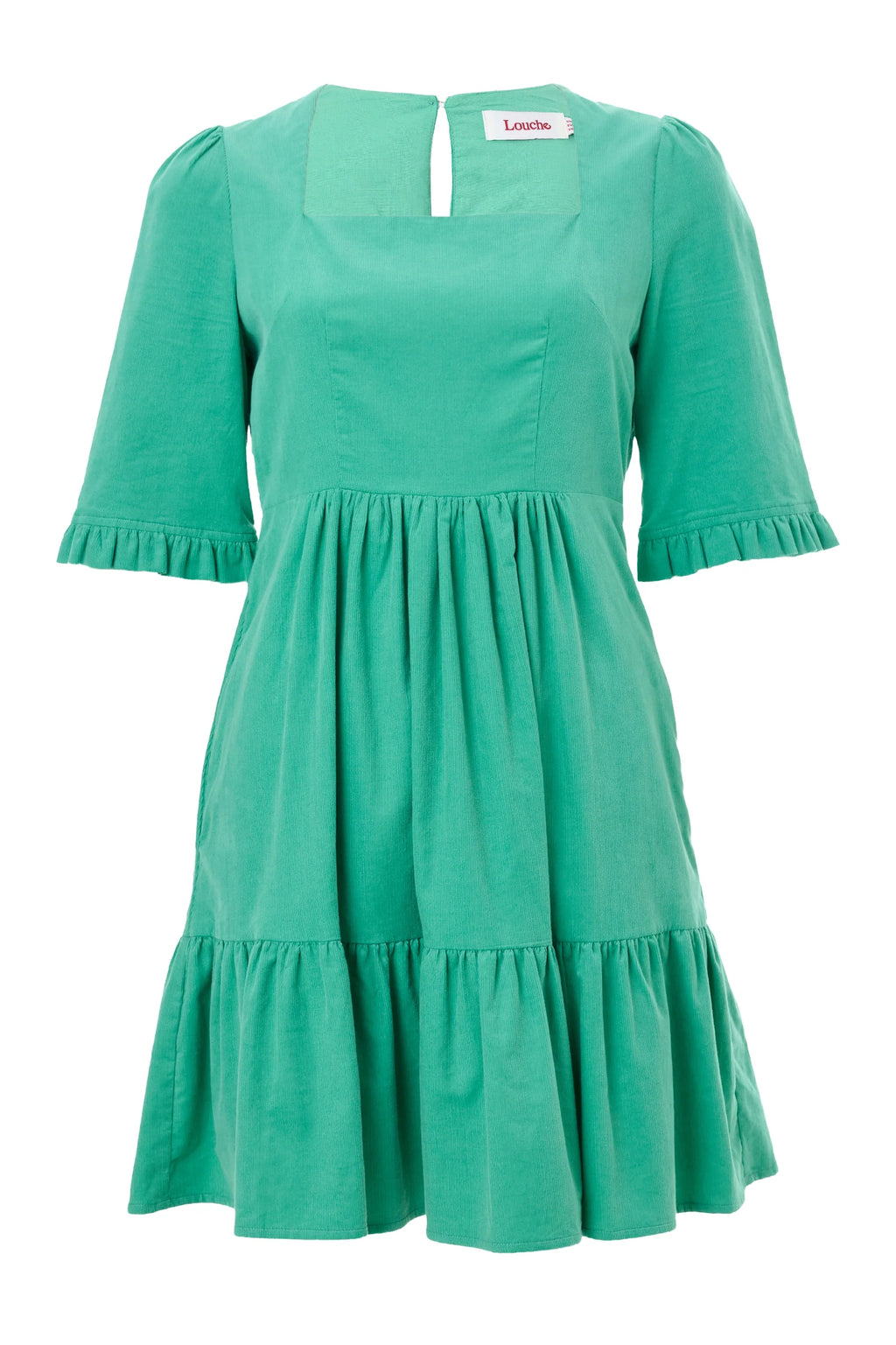 Sassa Lightweight Baby Cord Tiered Mini Dress - Green Dresses 8 8 10 12 14 16