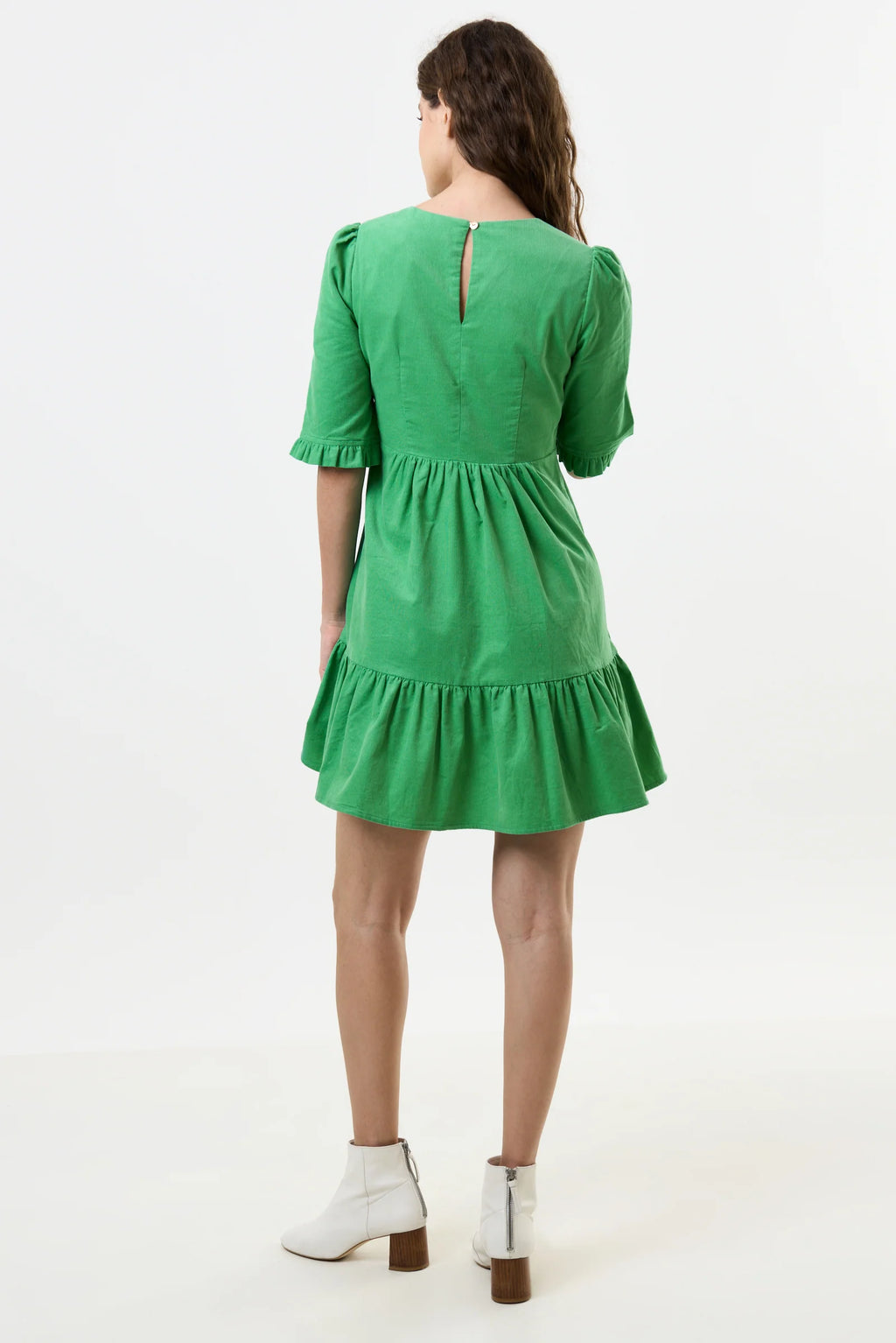 Sassa Lightweight Baby Cord Tiered Mini Dress - Green Dresses 8 8 10 12 14 16