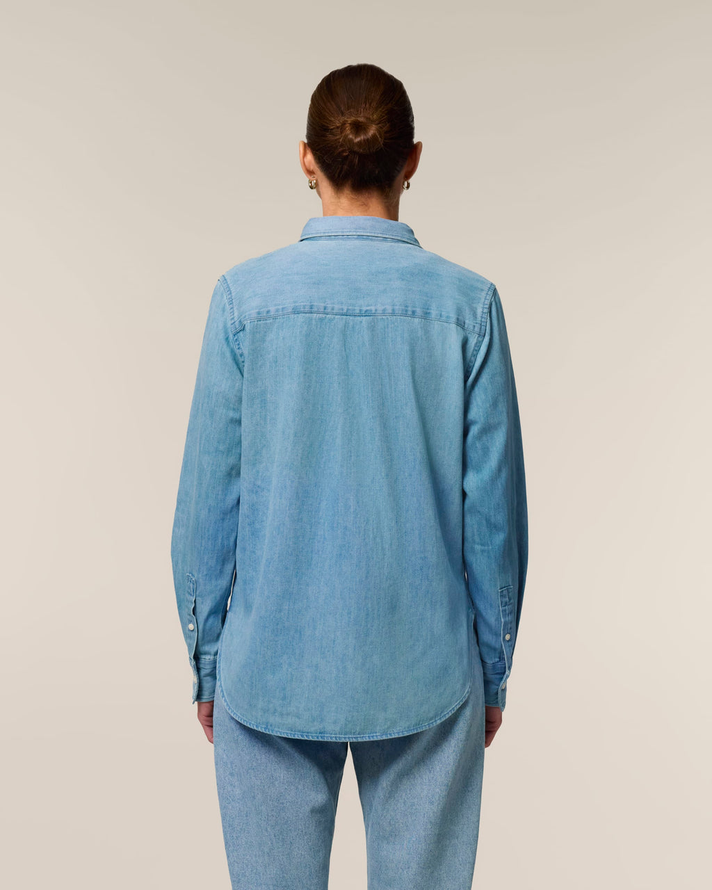 Organic Cotton Long Sleeve Denim Shirt: Womens XS Light Wash XS / Light Wash S / Light Wash M / Light Wash L / Light Wash XL / Light Wash 2XL / Light Wash XS / Mid Wash S / Mid Wash M / Mid Wash L / Mid Wash XL / Mid Wash 2XL / Mid Wash