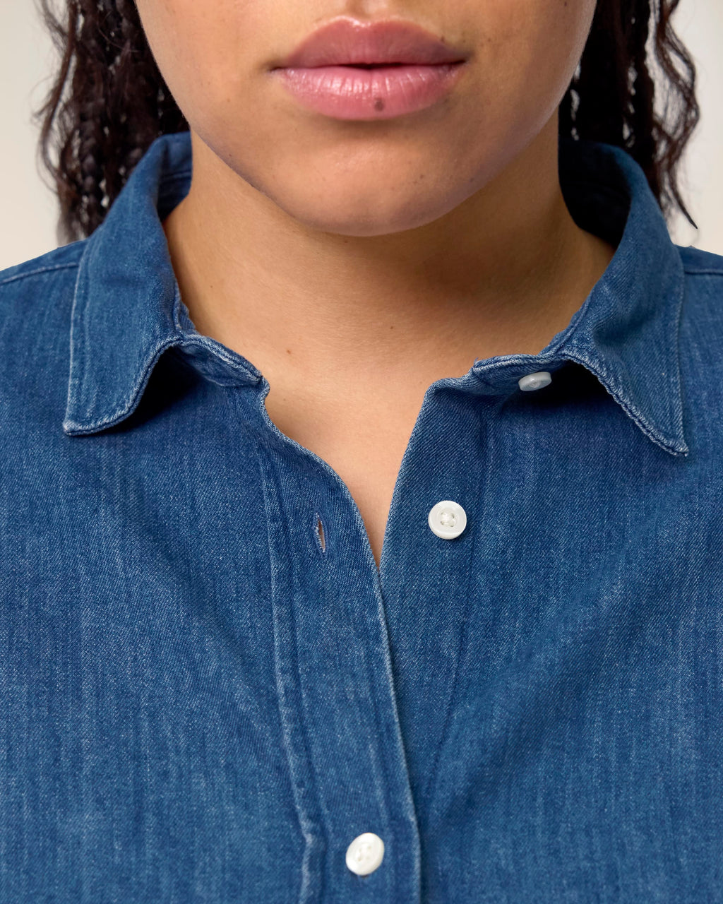 Organic Cotton Long Sleeve Denim Shirt: Womens XS Light Wash XS / Light Wash S / Light Wash M / Light Wash L / Light Wash XL / Light Wash 2XL / Light Wash XS / Mid Wash S / Mid Wash M / Mid Wash L / Mid Wash XL / Mid Wash 2XL / Mid Wash