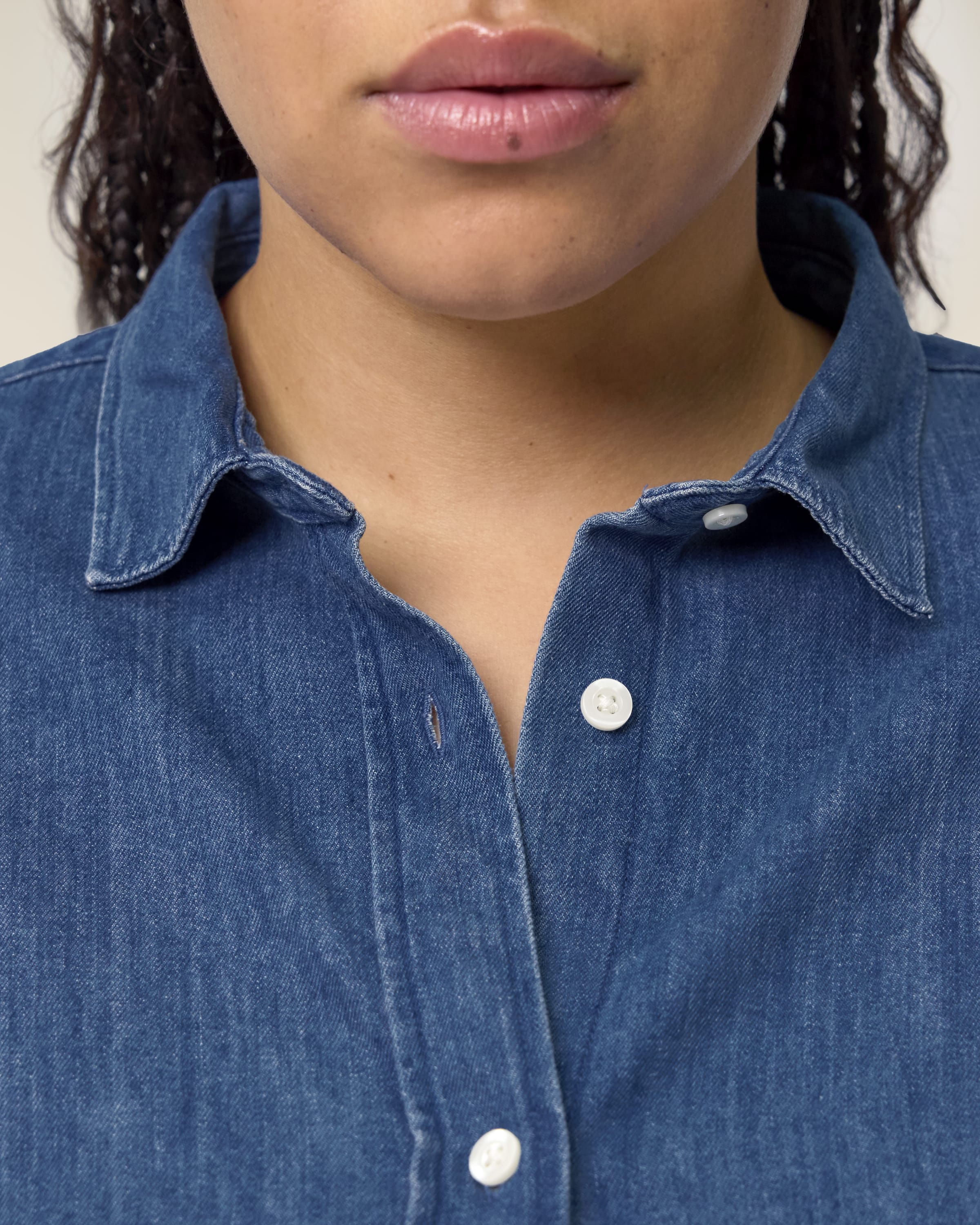 Organic Cotton Long Sleeve Denim Shirt: Womens XS Light Wash XS / Light Wash S / Light Wash M / Light Wash L / Light Wash XL / Light Wash 2XL / Light Wash XS / Mid Wash S / Mid Wash M / Mid Wash L / Mid Wash XL / Mid Wash 2XL / Mid Wash