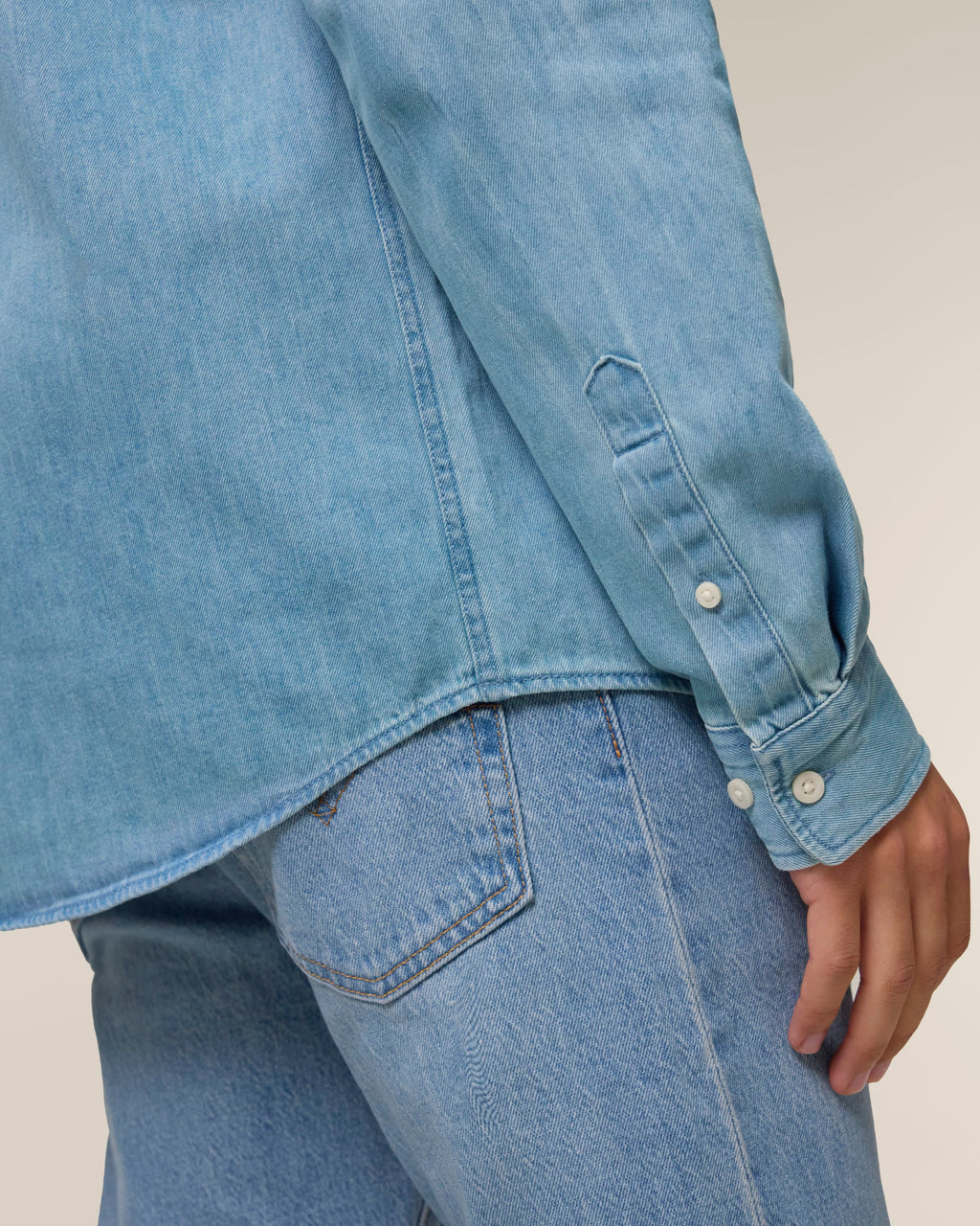Organic Cotton Long Sleeve Denim Shirt: Mens S Light Wash S / Light Wash M / Light Wash L / Light Wash XL / Light Wash 2XL / Light Wash 3XL / Light Wash S / Mid Wash M / Mid Wash L / Mid Wash XL / Mid Wash 2XL / Mid Wash 3XL / Mid Wash