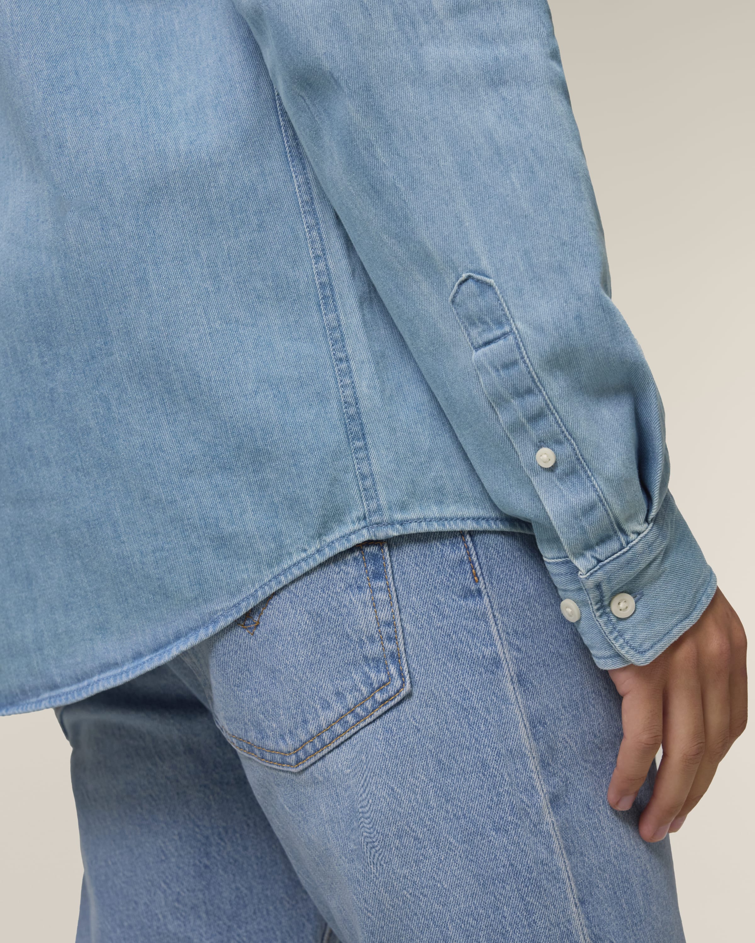 Organic Cotton Long Sleeve Denim Shirt: Mens S Light Wash S / Light Wash M / Light Wash L / Light Wash XL / Light Wash 2XL / Light Wash 3XL / Light Wash S / Mid Wash M / Mid Wash L / Mid Wash XL / Mid Wash 2XL / Mid Wash 3XL / Mid Wash