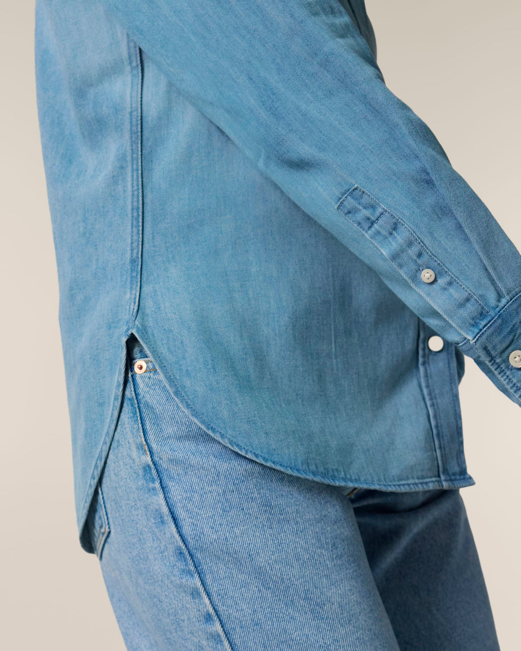 Organic Cotton Long Sleeve Denim Shirt: Womens XS Light Wash XS / Light Wash S / Light Wash M / Light Wash L / Light Wash XL / Light Wash 2XL / Light Wash XS / Mid Wash S / Mid Wash M / Mid Wash L / Mid Wash XL / Mid Wash 2XL / Mid Wash