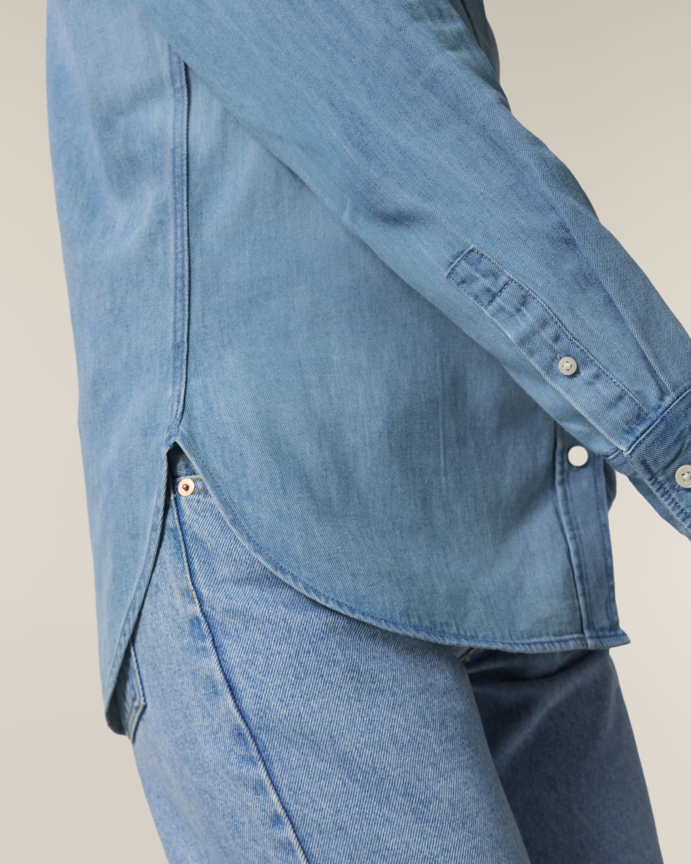 Organic Cotton Long Sleeve Denim Shirt: Womens XS Light Wash XS / Light Wash S / Light Wash M / Light Wash L / Light Wash XL / Light Wash 2XL / Light Wash XS / Mid Wash S / Mid Wash M / Mid Wash L / Mid Wash XL / Mid Wash 2XL / Mid Wash