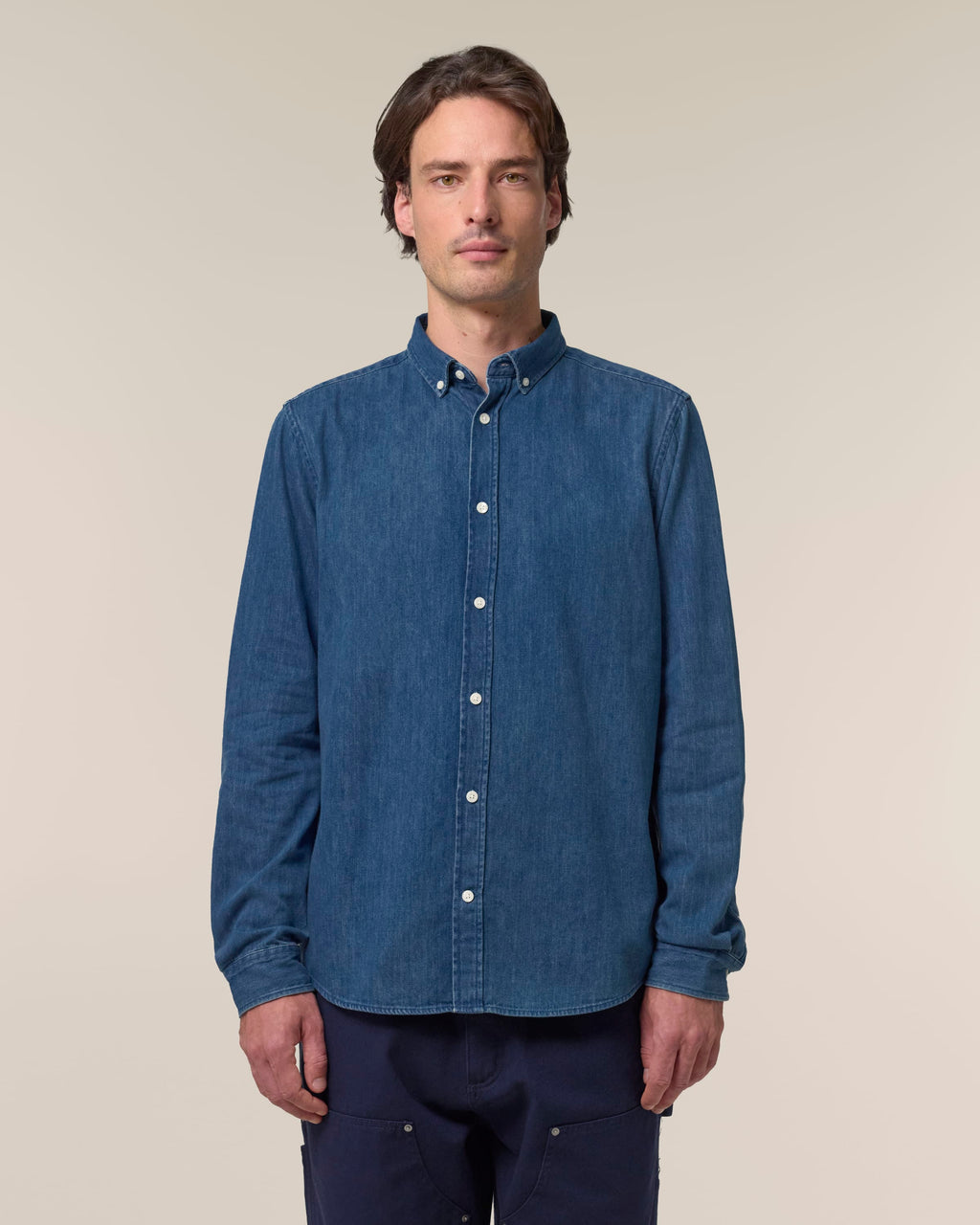 Organic Cotton Long Sleeve Denim Shirt: Mens S Light Wash S / Light Wash M / Light Wash L / Light Wash XL / Light Wash 2XL / Light Wash 3XL / Light Wash S / Mid Wash M / Mid Wash L / Mid Wash XL / Mid Wash 2XL / Mid Wash 3XL / Mid Wash